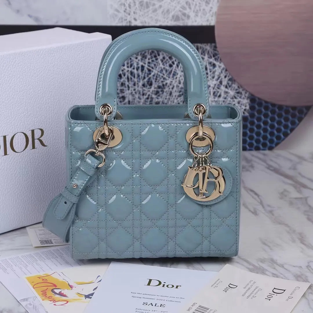 Lady Dior 8.1 in Patent Leather Handbag M-6011 Fog Blue