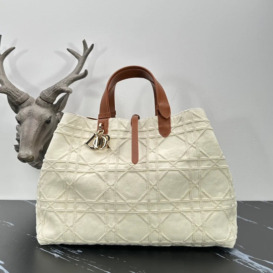 14.6 in Cannage Fabric Patchwork Tote Bag 1165