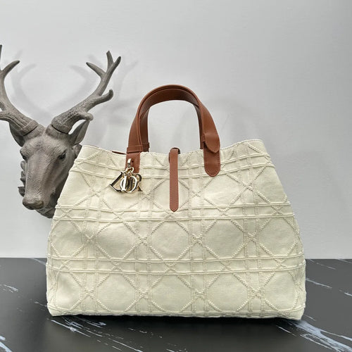 14.6 in Cannage Fabric Patchwork Tote Bag 1165
