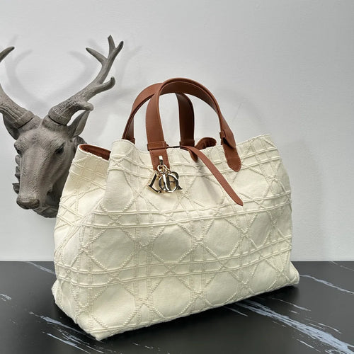 14.6 in Cannage Fabric Patchwork Tote Bag 1165