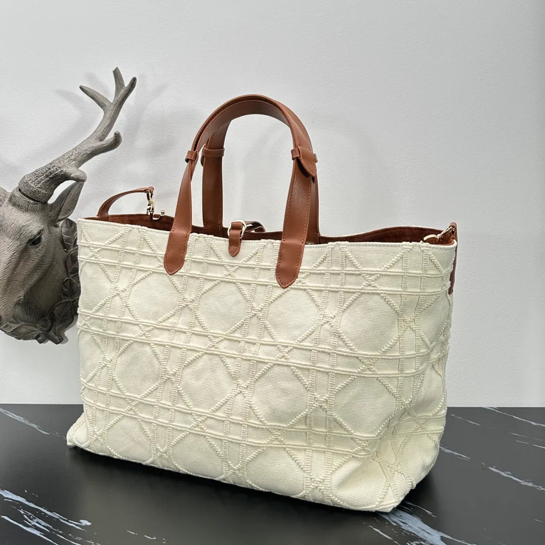 14.6 in Cannage Fabric Patchwork Tote Bag 1165