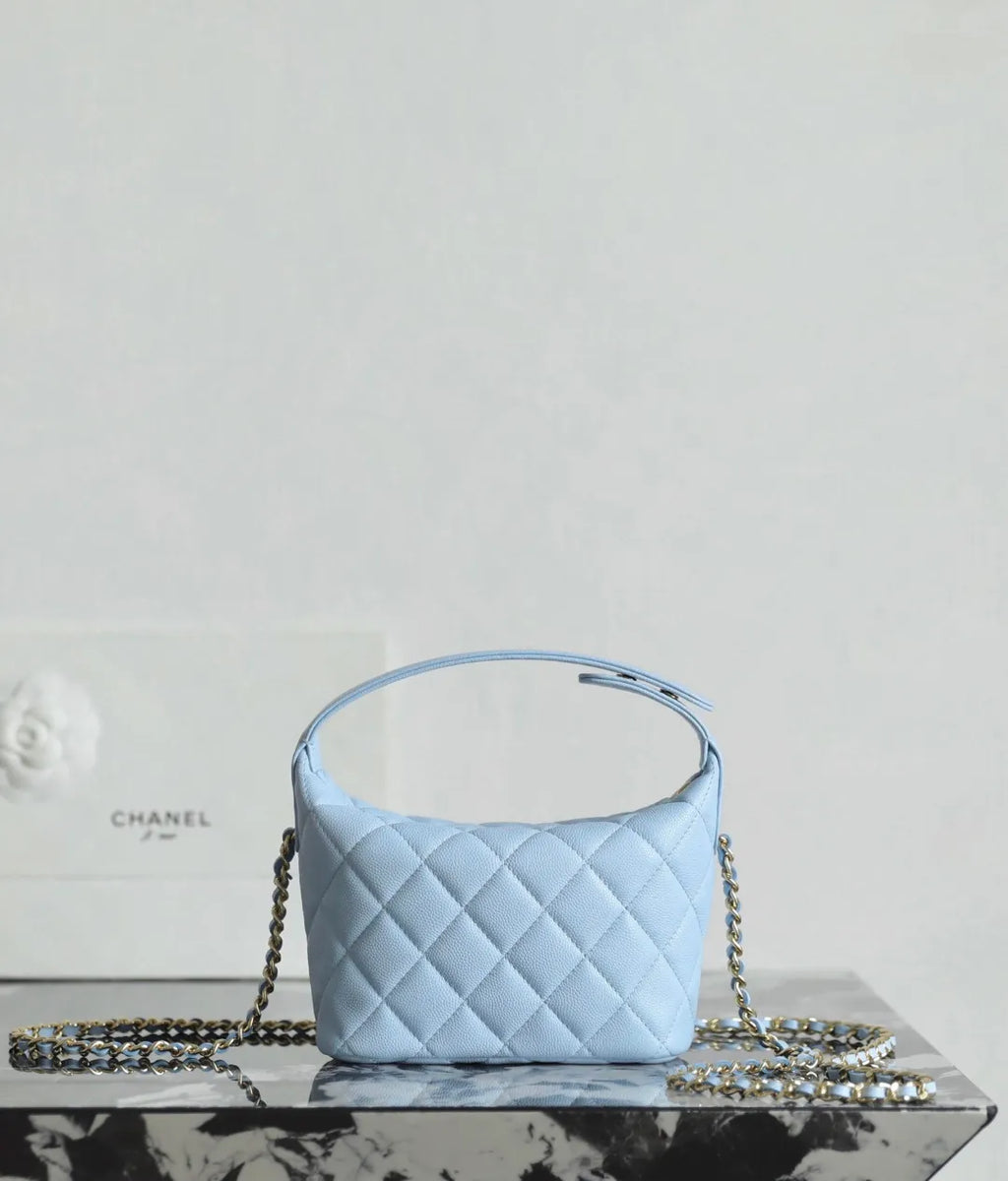 26A Quilted Hobo Lunchbox Handbag Caviar Leather BB Blue