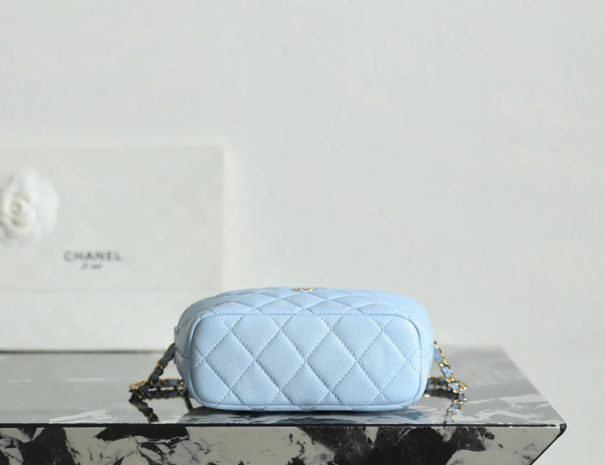 26A Quilted Hobo Lunchbox Handbag Caviar Leather BB Blue