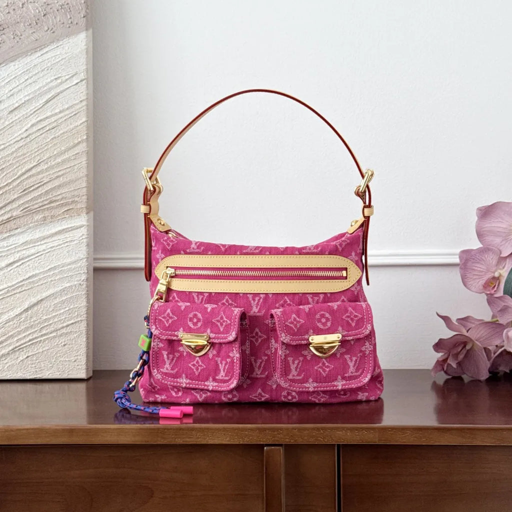Baggy Handbag Denim Rose Red M28266