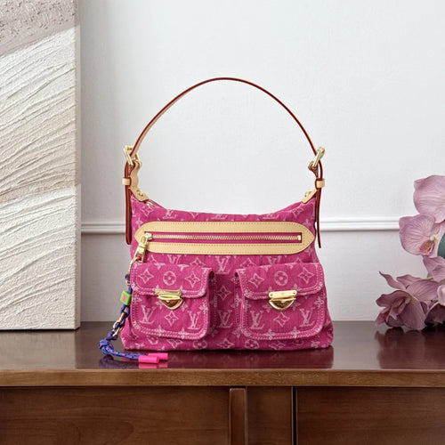 Baggy Handbag Denim Rose Red M28266
