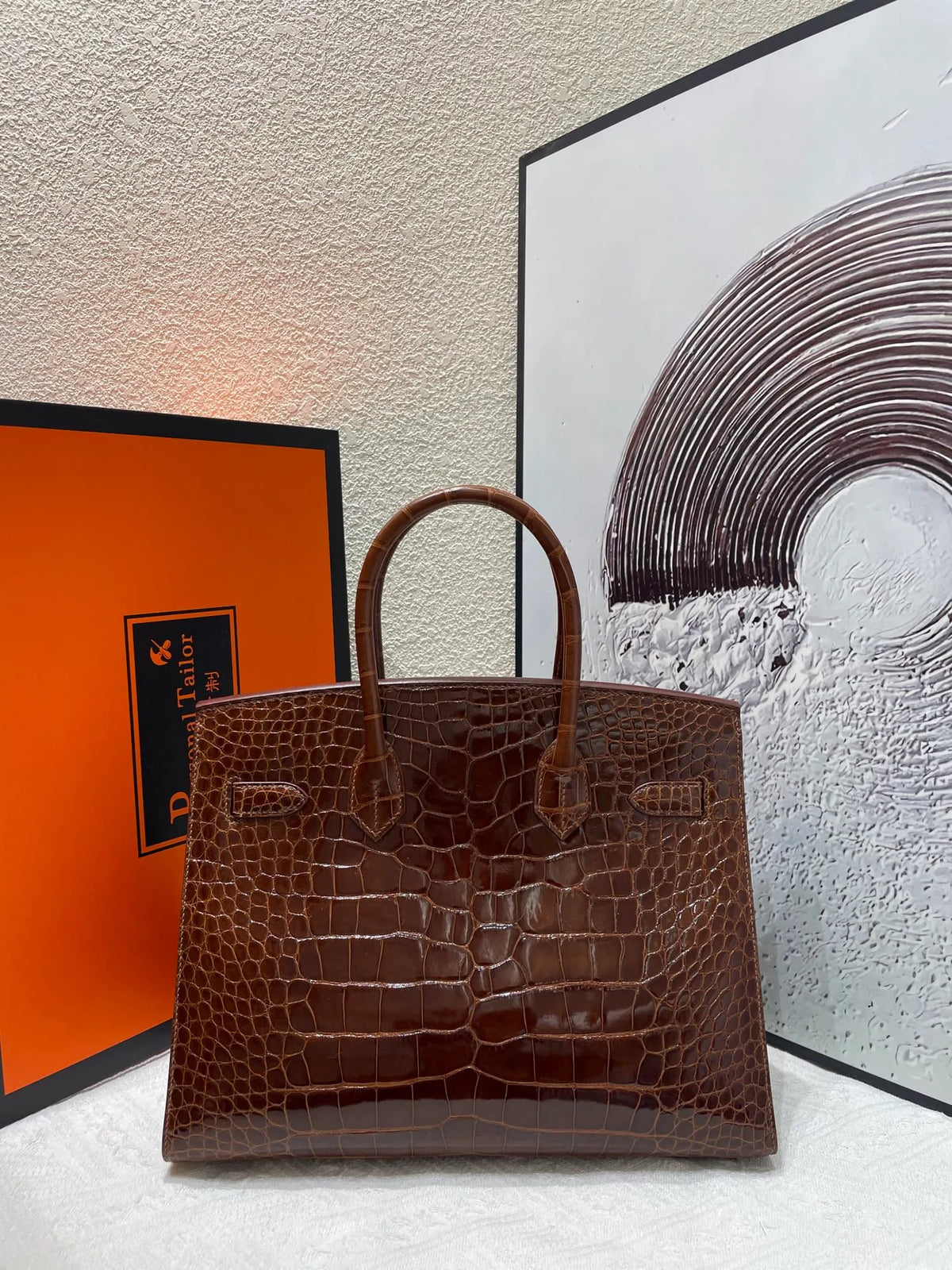 Birkin 30 Shiny Alligator Leather Handbag Caramel Brown