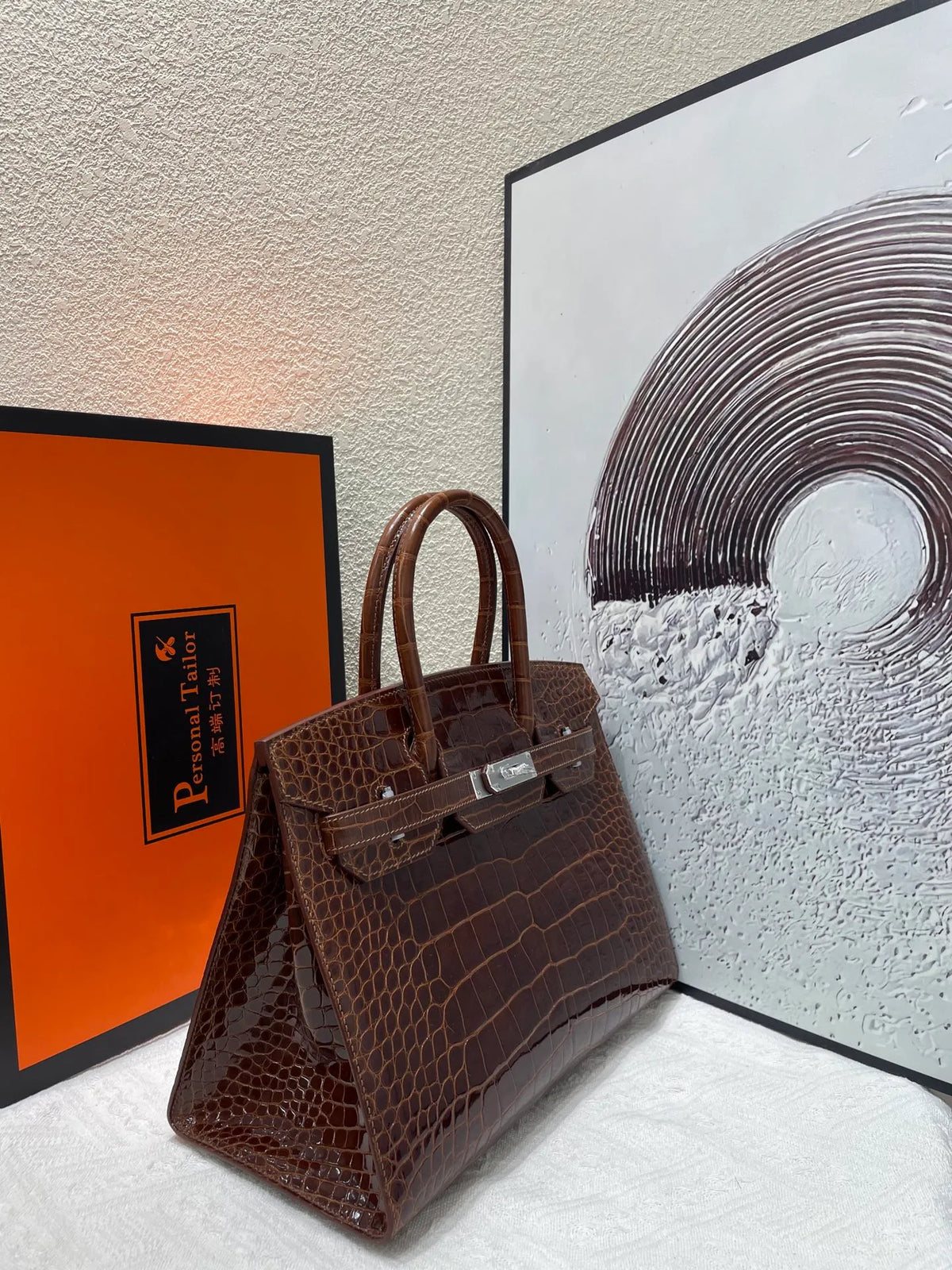 Birkin 30 Shiny Alligator Leather Handbag Caramel Brown