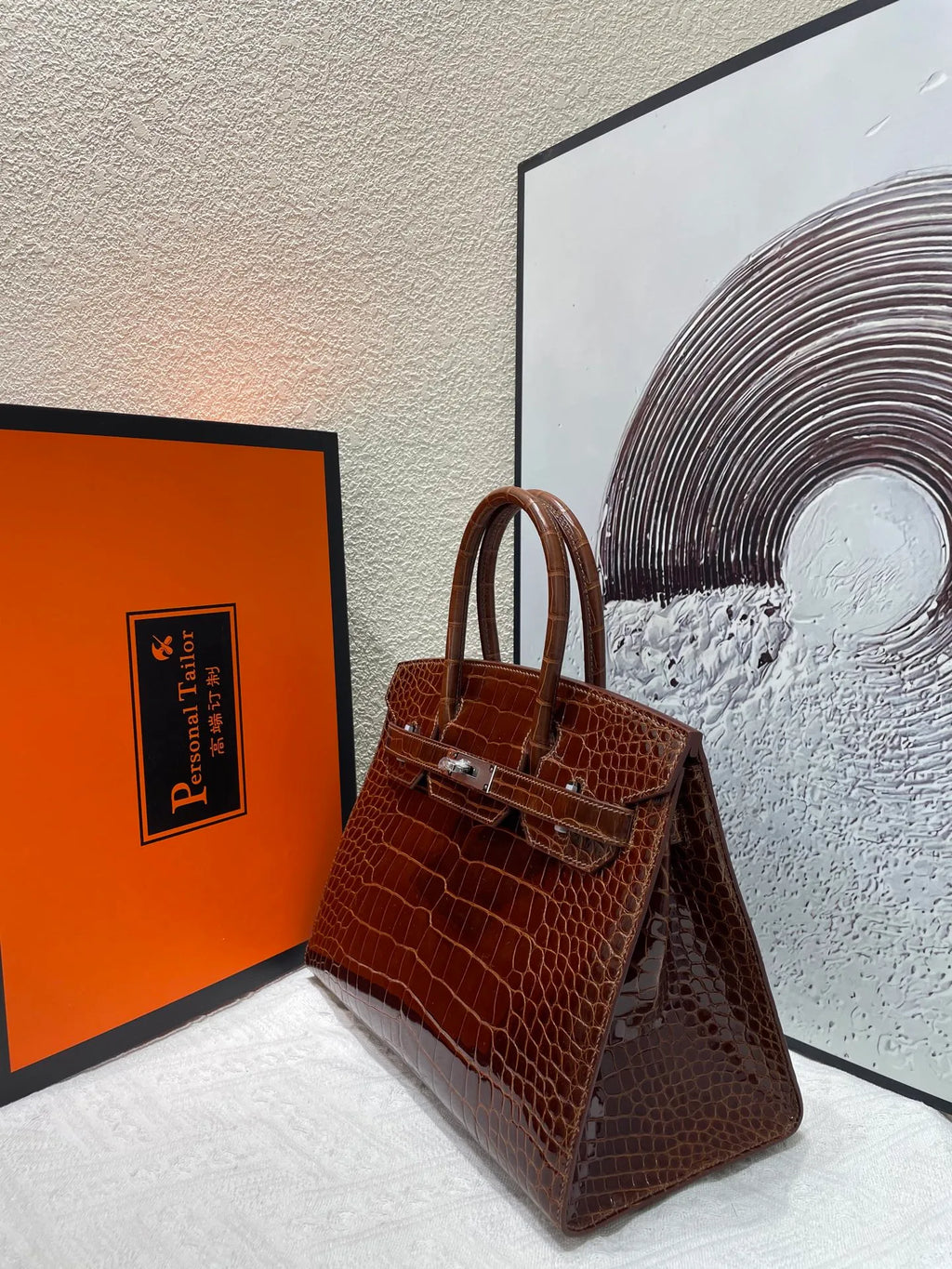 Birkin 30 Shiny Alligator Leather Handbag Caramel Brown