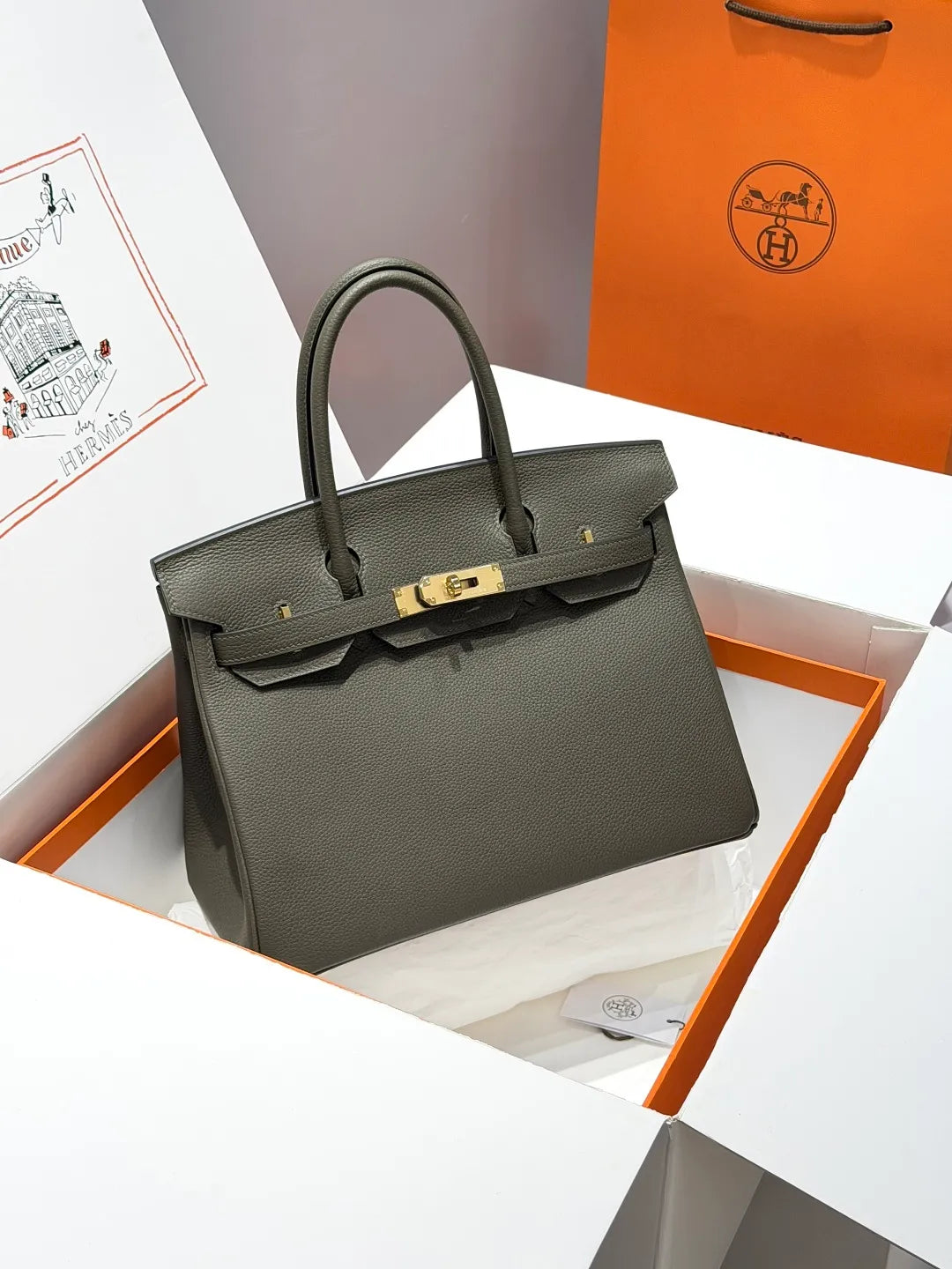 Birkin Togo Leather Handbag Vert Veronese