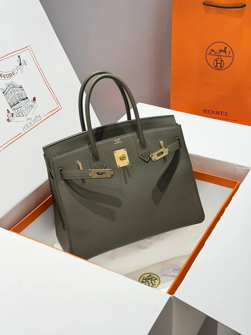 Birkin Togo Leather Handbag Vert Veronese