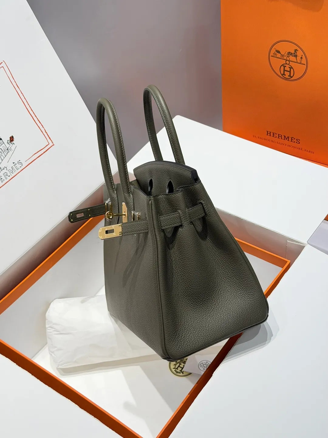 Birkin Togo Leather Handbag Vert Veronese