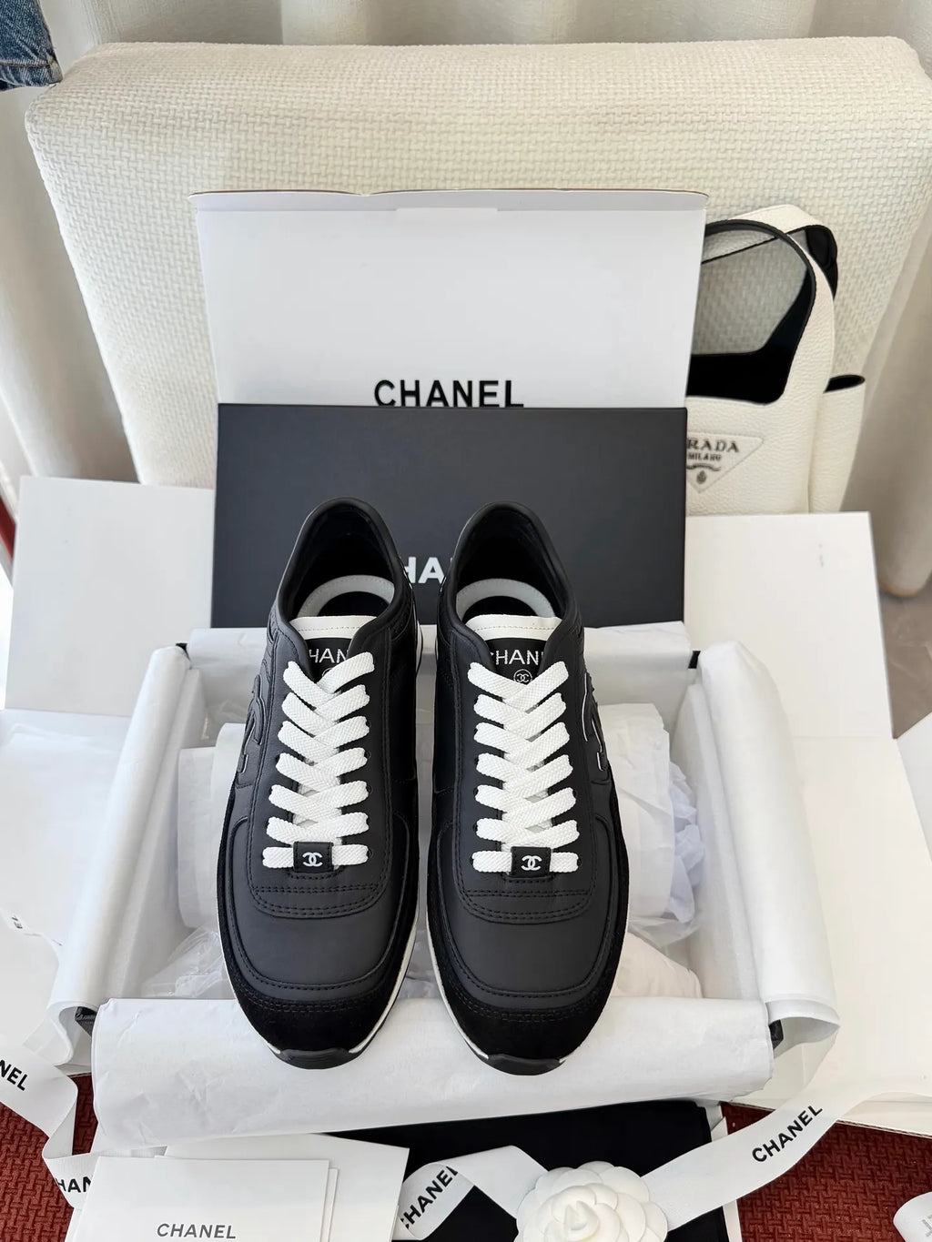 Black and White Leather German Training Shoes 273795