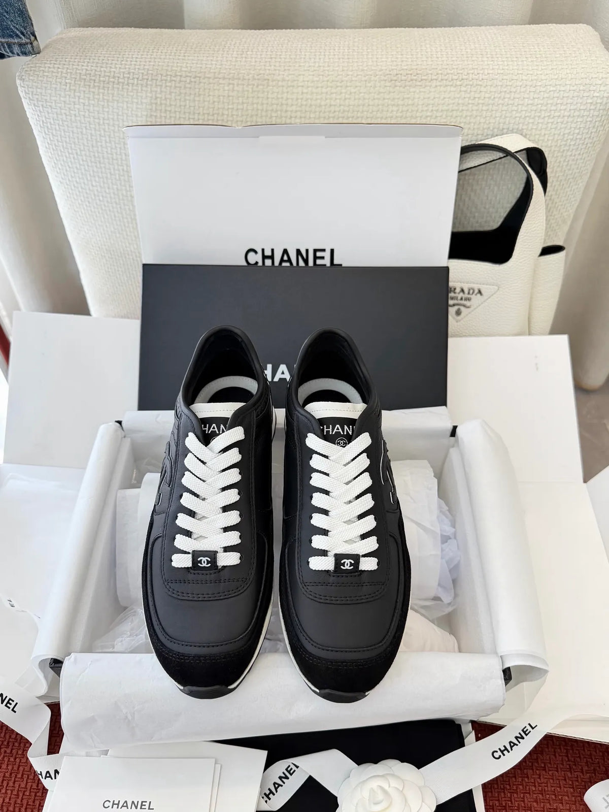 Black and White Leather German Training Shoes 273795
