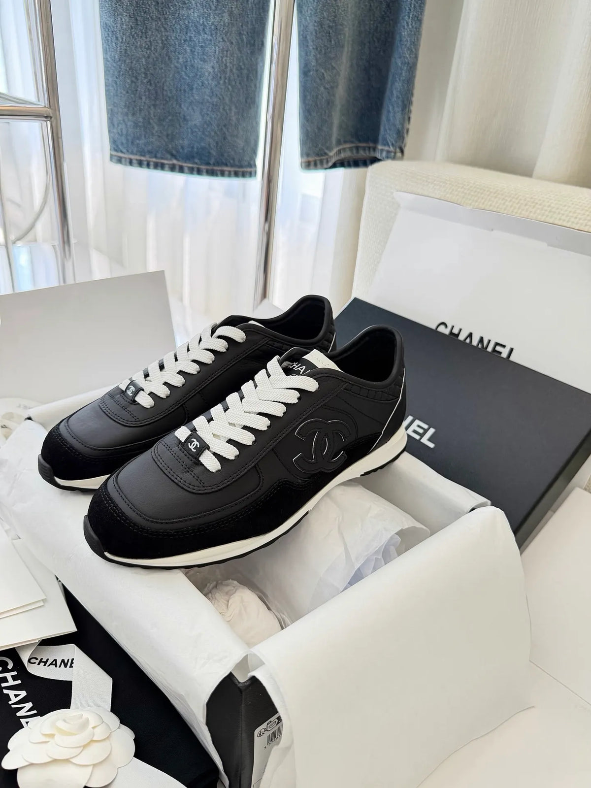 Black and White Leather German Training Shoes 273795