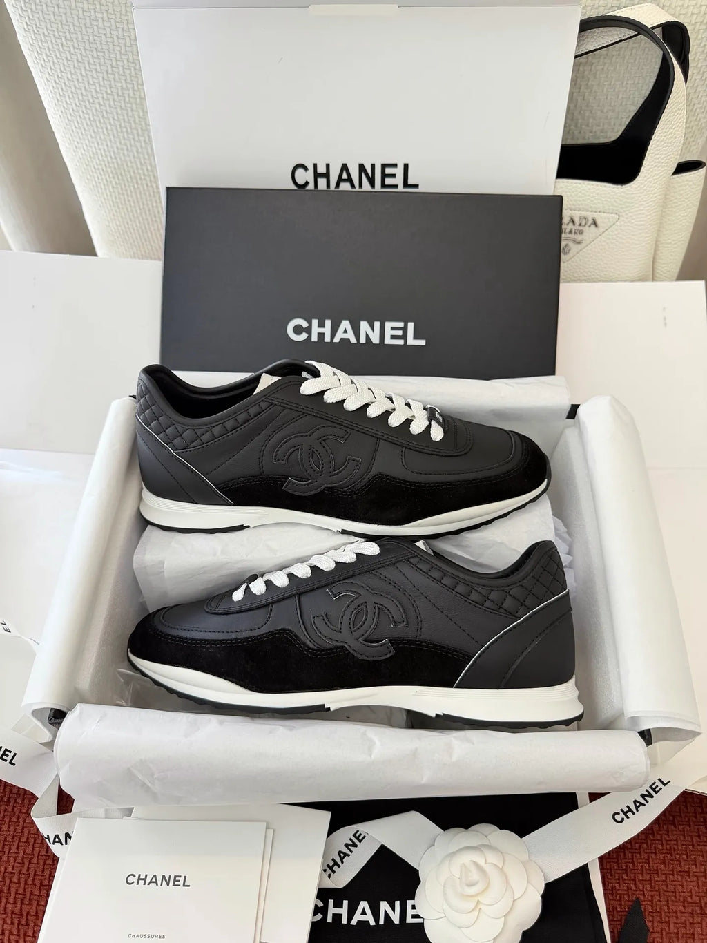 Black and White Leather German Training Shoes 273795
