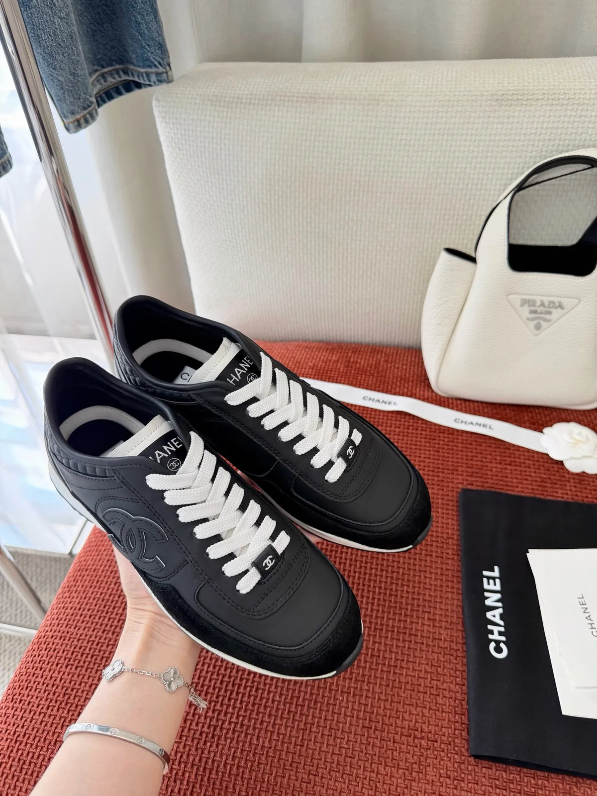 Black and White Leather German Training Shoes 273795