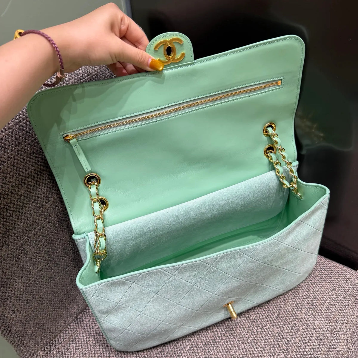 Blazy 26S Maxi Flap Suede Shoulder Bag