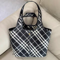Burberry Check Tote Bag Cotton Twill Leather 203402050650