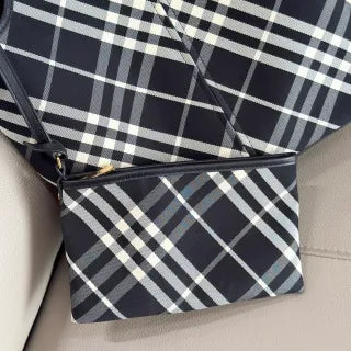 Burberry Check Tote Bag Cotton Twill Leather 203402050650