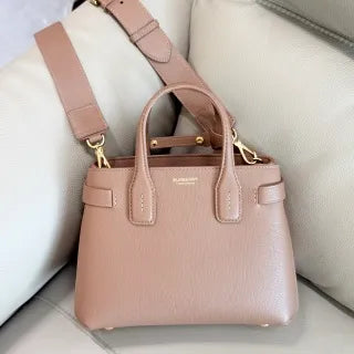 Burberry Vintage Check Banner Tote Handbag Grained Leather 557163