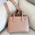 Burberry Vintage Check Banner Tote Handbag Grained Leather 557163