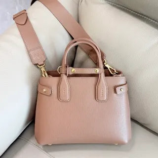 Burberry Vintage Check Banner Tote Handbag Grained Leather 557163