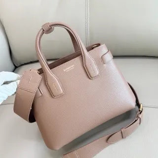 Burberry Vintage Check Banner Tote Handbag Grained Leather 557163