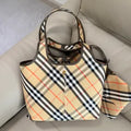 Burberry Vintage Check Cotton Leather Tote Handbag 203402050650