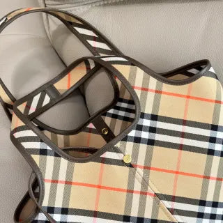 Burberry Vintage Check Cotton Leather Tote Handbag 203402050650