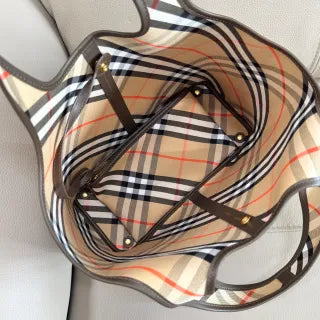 Burberry Vintage Check Cotton Leather Tote Handbag 203402050650
