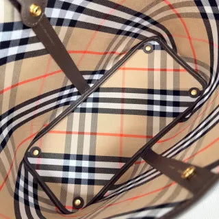 Burberry Vintage Check Cotton Leather Tote Handbag 203402050650