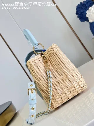 Capucines BB Denim Wicker 10.6 in Handbag M48865