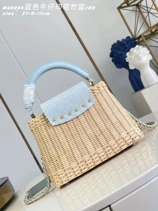 Capucines BB Denim Wicker 10.6 in Handbag M48865