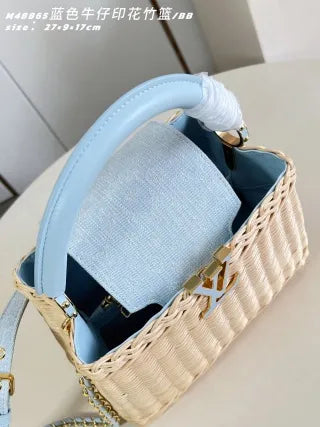 Capucines BB Denim Wicker 10.6 in Handbag M48865