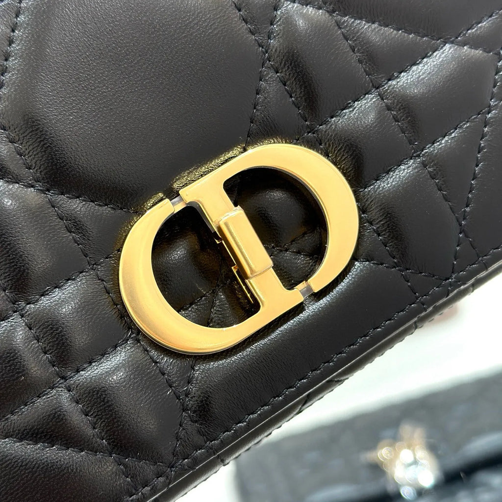 CD Caro 20 Cannage Chain Shoulder Bag Black 135379