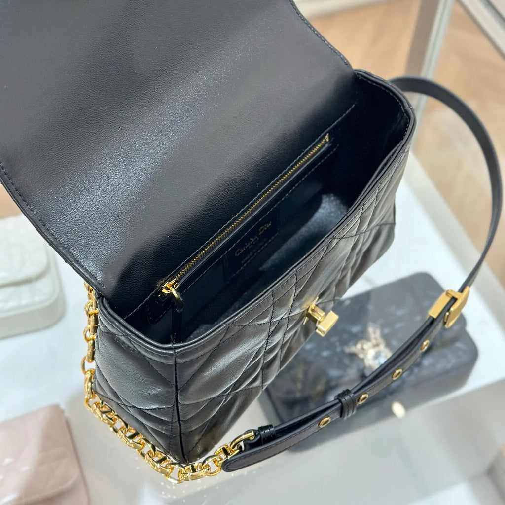 CD Caro 20 Cannage Chain Shoulder Bag Black 135379