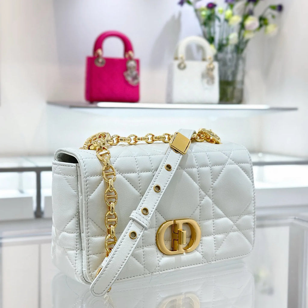 CD Caro 20 Cannage Lambskin Small Shoulder Bag White 135374