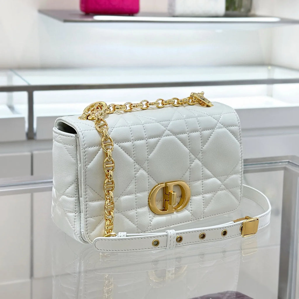 CD Caro 20 Cannage Lambskin Small Shoulder Bag White 135374
