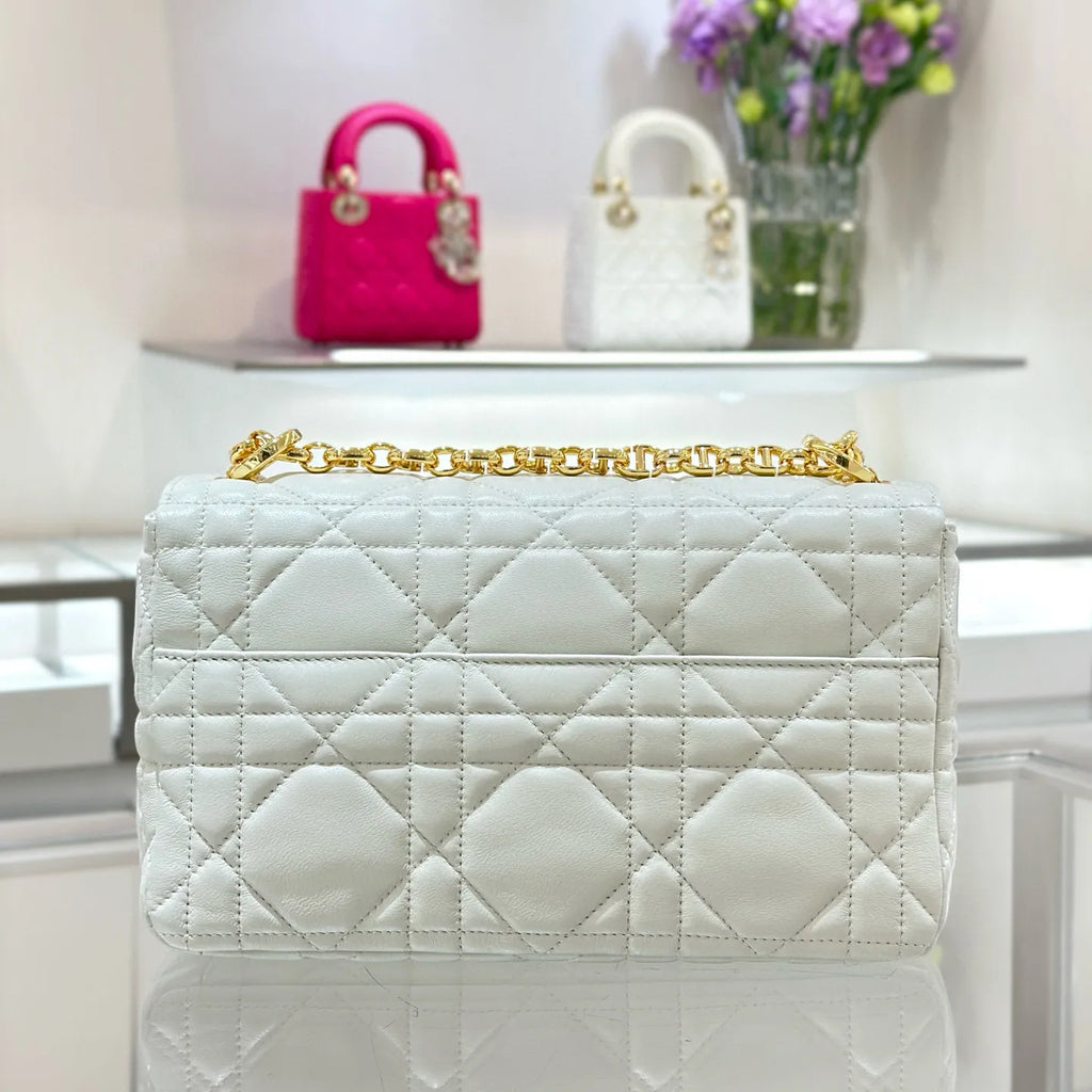 CD Caro Cannage Chain Shoulder Bag White 135384