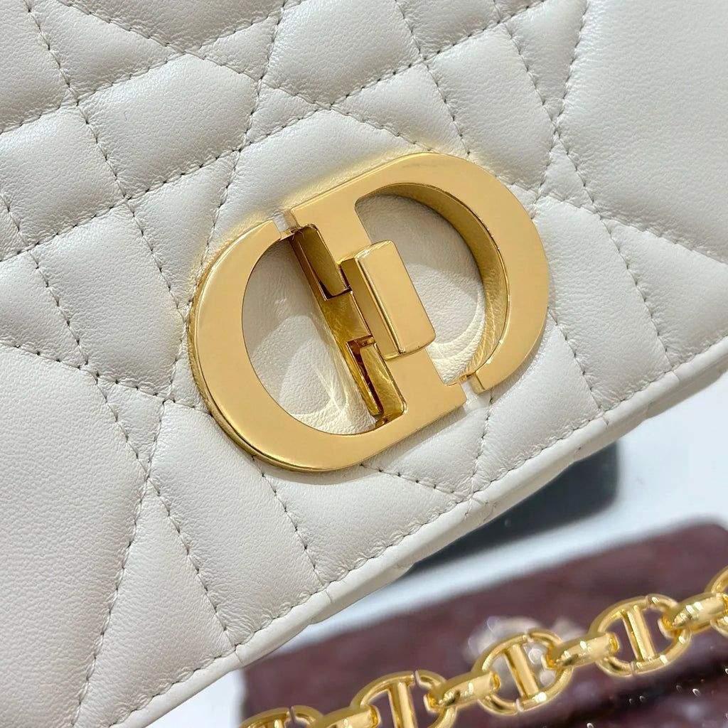 CD Caro Cannage Chain Shoulder Bag White 135384