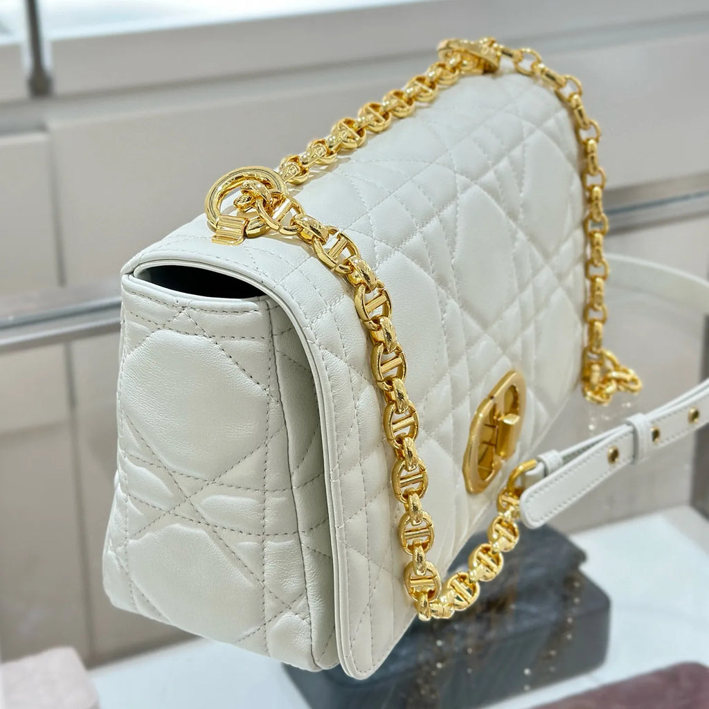 CD Caro Cannage Chain Shoulder Bag White 135384