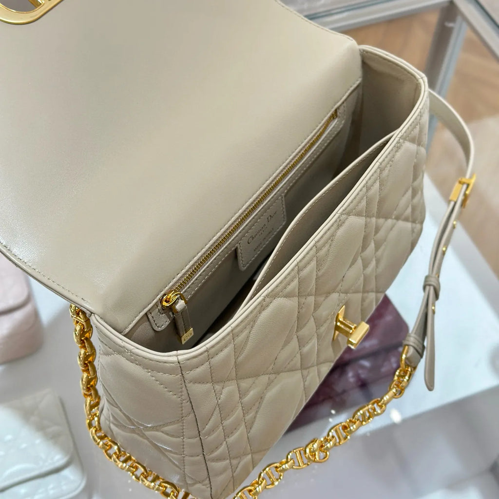 CD Caro Medium Cannage Lambskin Flap Shoulder Bag Black 135389
