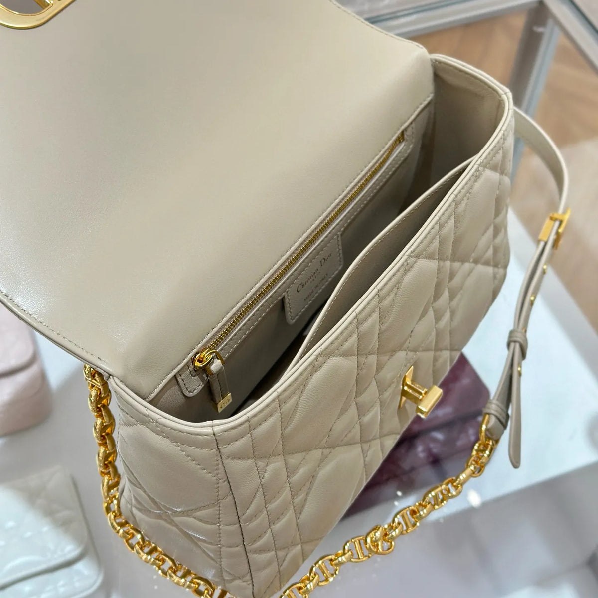 CD Caro Medium Cannage Lambskin Flap Shoulder Bag Black 135389