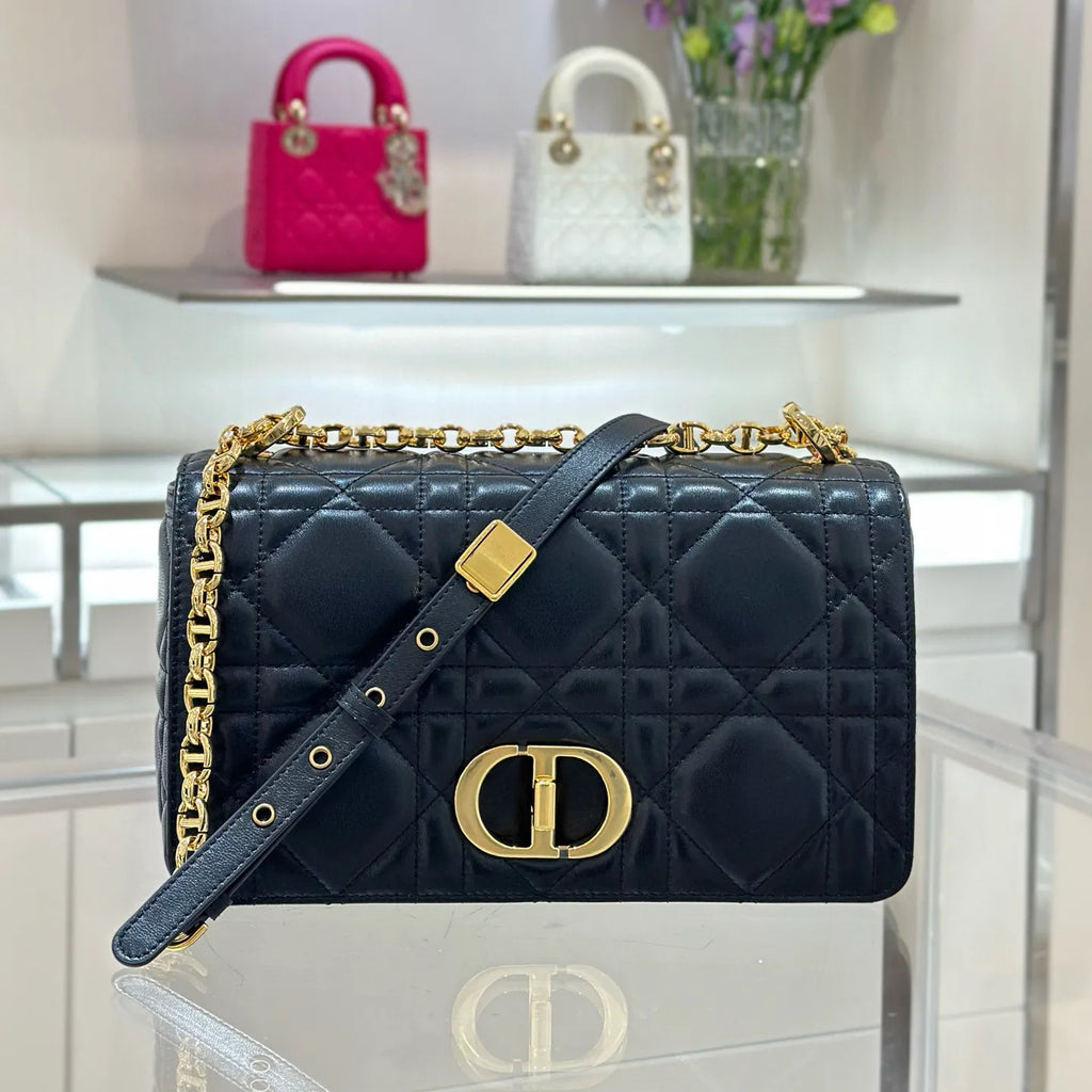CD Caro Medium Lambskin Flap Shoulder Bag Black 135391