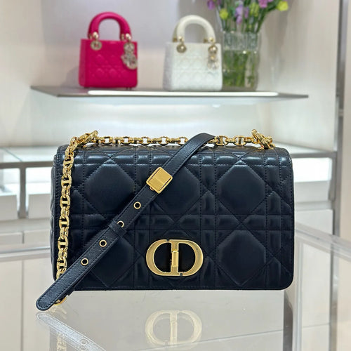 CD Caro Medium Lambskin Flap Shoulder Bag Black 135391