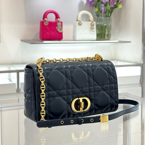 CD Caro Medium Lambskin Flap Shoulder Bag Black 135391