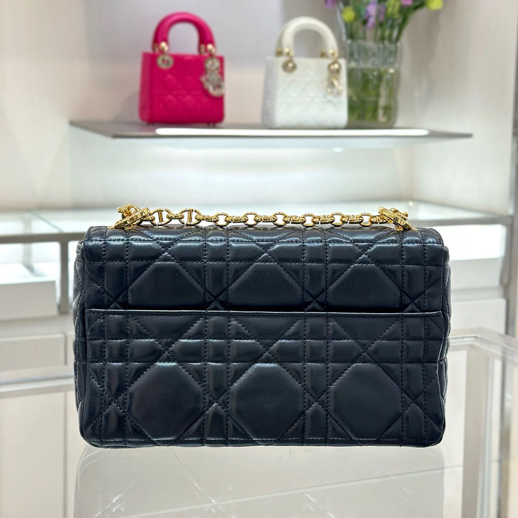 CD Caro Medium Lambskin Flap Shoulder Bag Black 135391