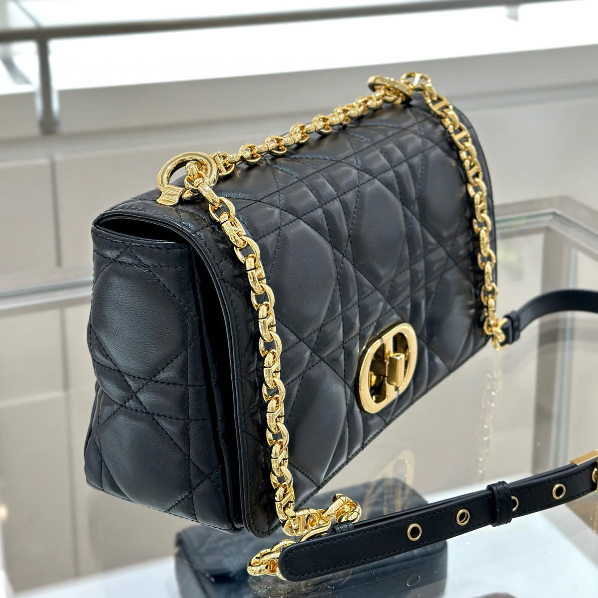 CD Caro Medium Lambskin Flap Shoulder Bag Black 135391