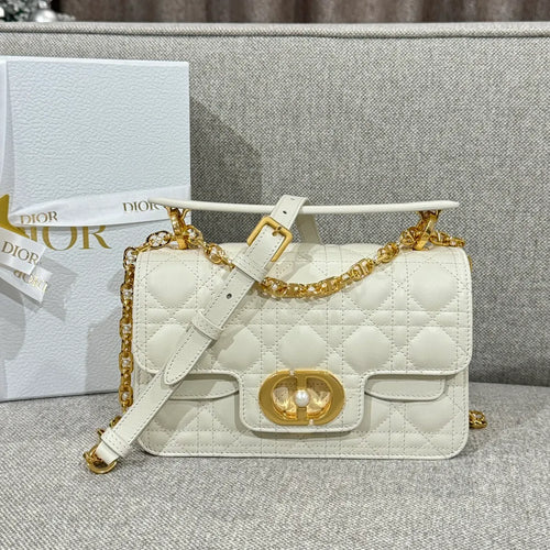 CD Jolie Cannage Calfskin Shoulder Bag Off-White