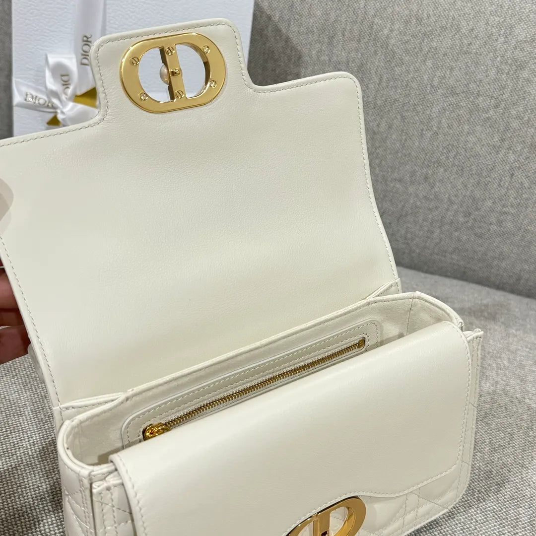 CD Jolie Cannage Calfskin Shoulder Bag Off-White